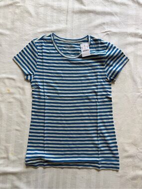 J. Crew Studio Tee Blue and White Striped 100%  Cotton